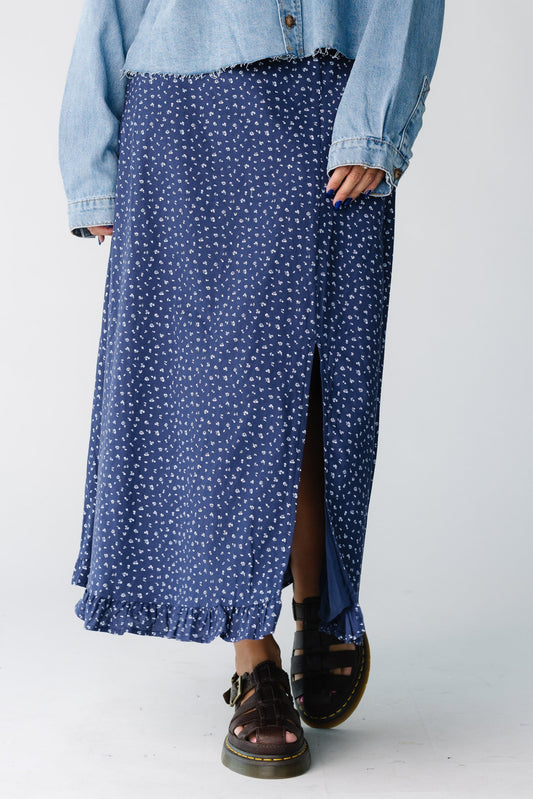 Pansy Floral Skirt for women and teens in in navy floral print