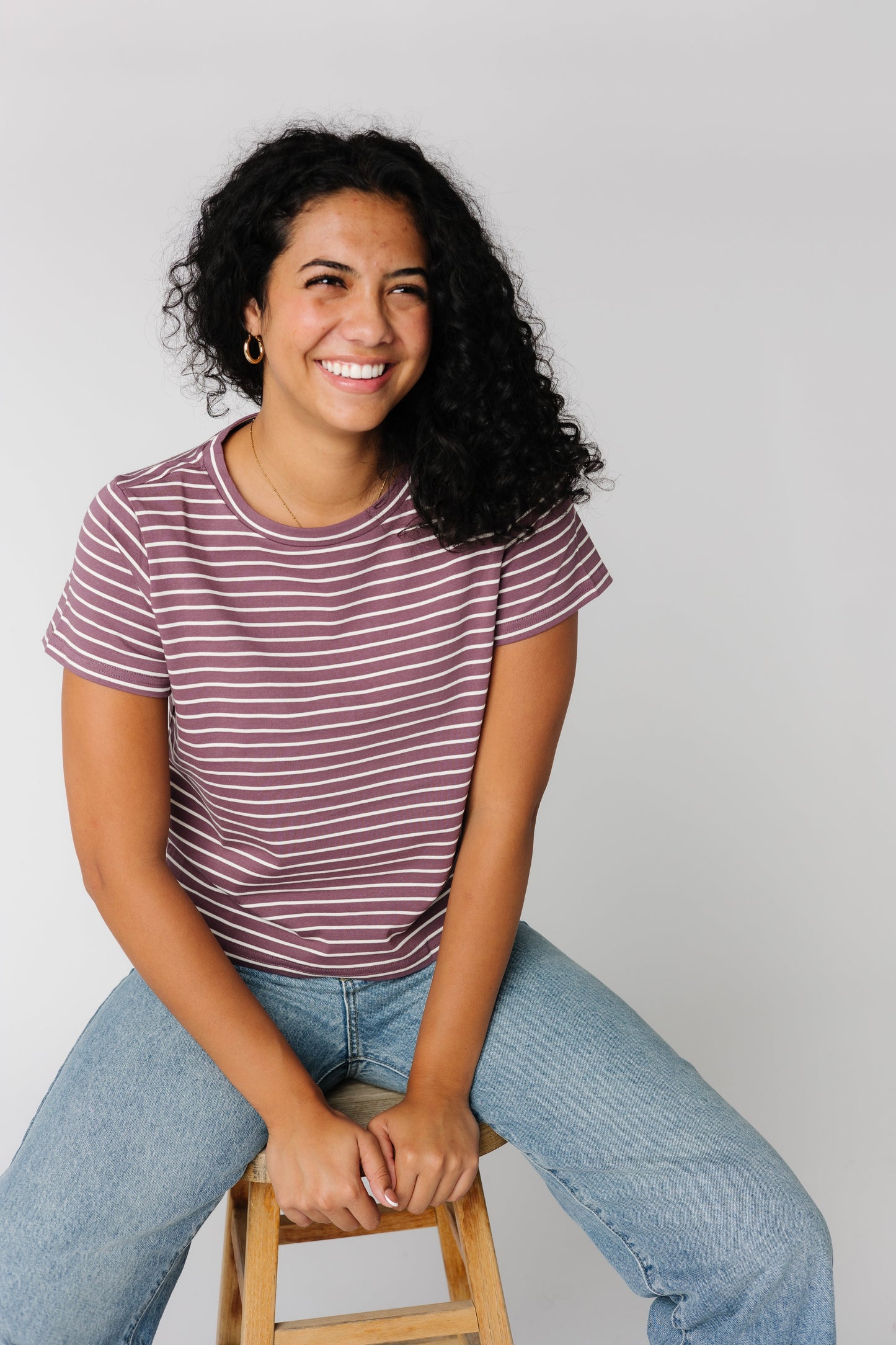 Brass and Roe modest plum stripe tee