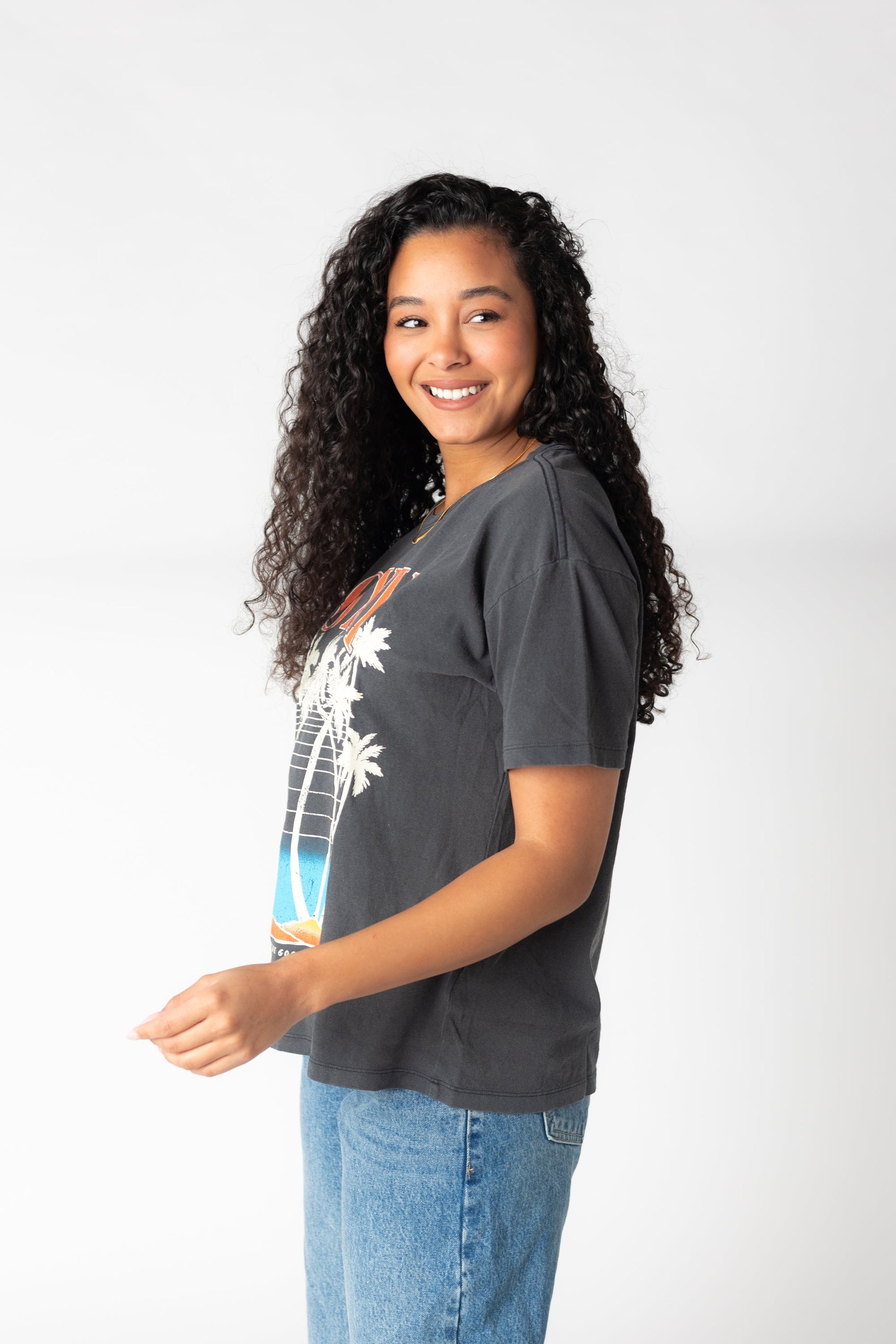 Side view of short sleeve Roxy graphic tee ARJZT07908