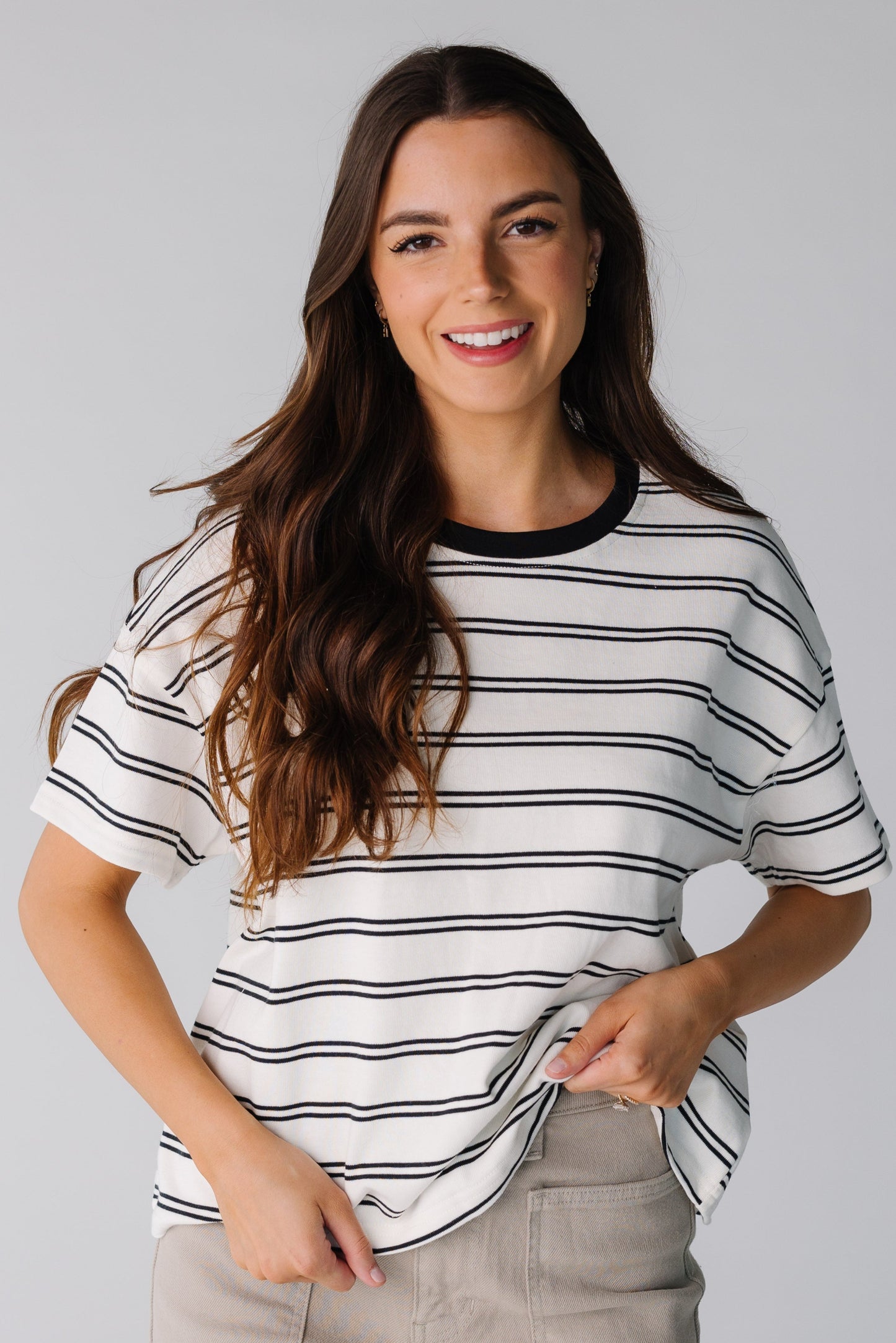 Striped Boxy Tee in white and black stirpe
