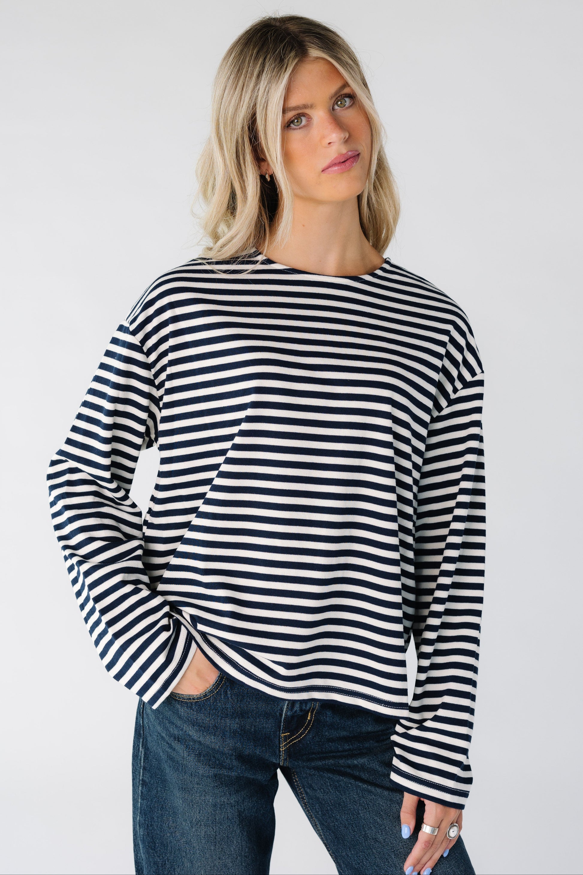 Tamara Striped Tee for women in black and white