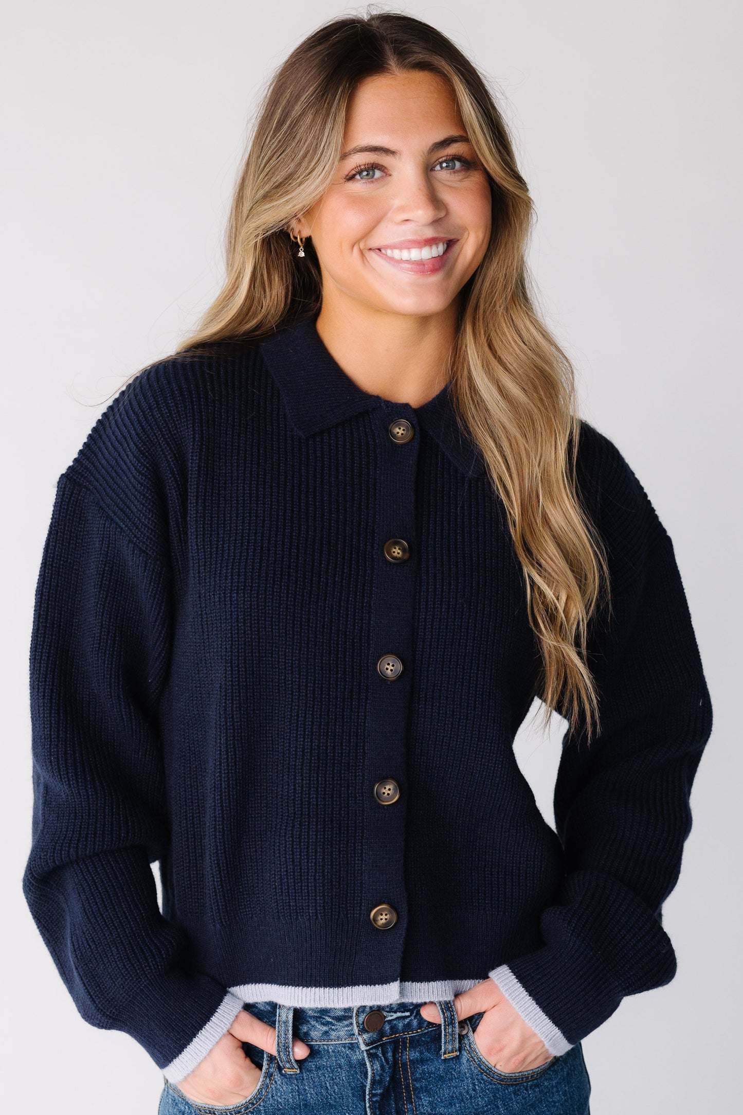 The Hanna Cardigan for women and teens in navy