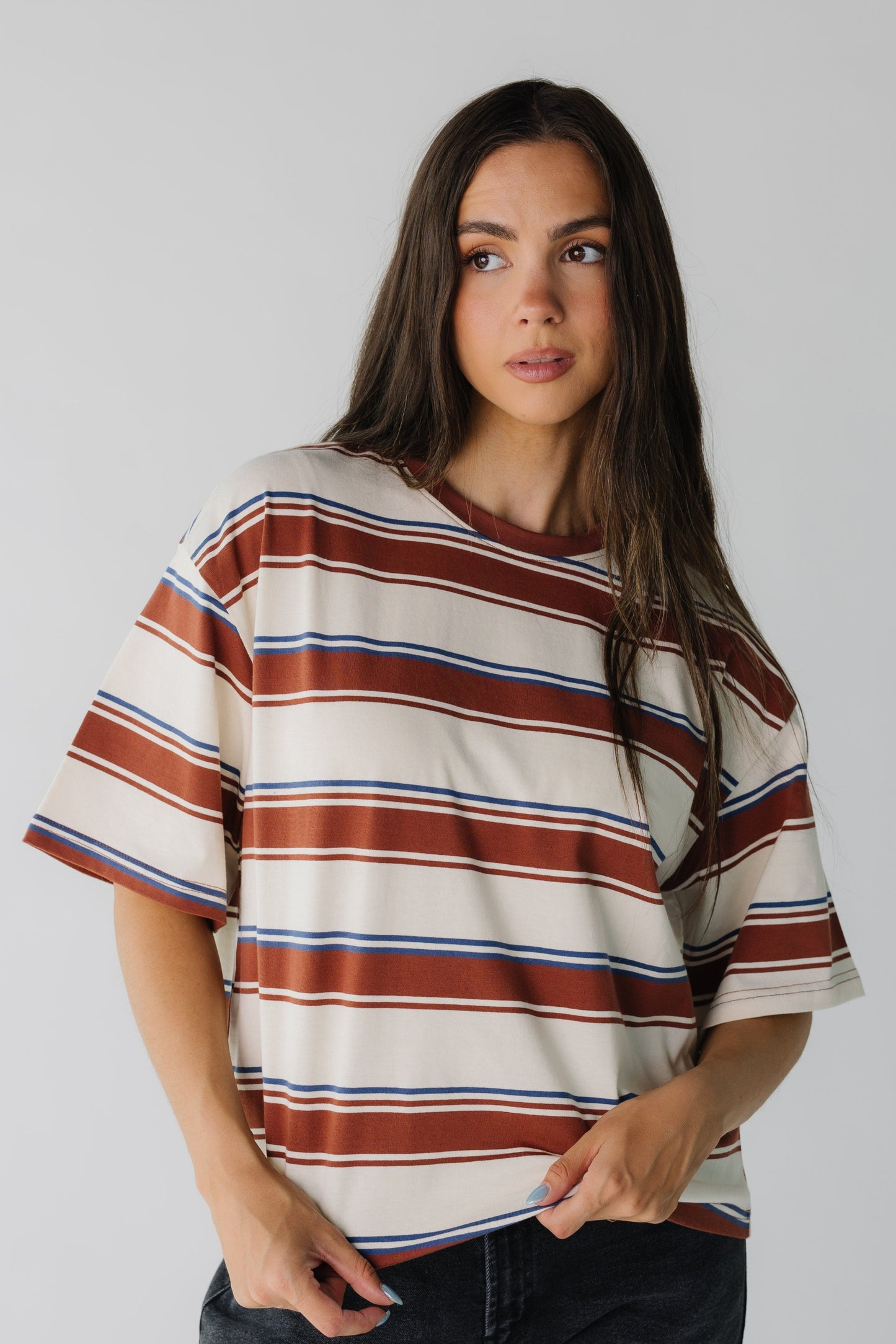 Retro stripe short sleeve tee in brown