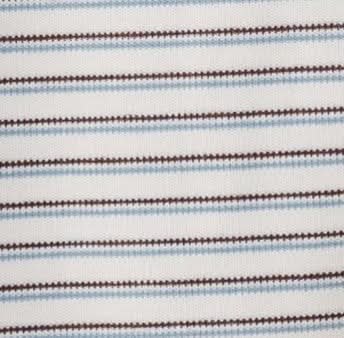 White with blue and brown stripe fabric swatch.