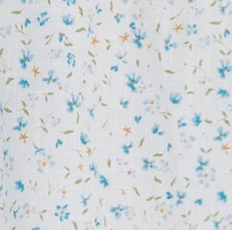 Fabric swatch in white and blue floral print.