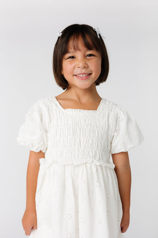 Brass & Roe Ella Girl's Eyelet Neck Dress GIRL'S DRESS brass & roe White XXS