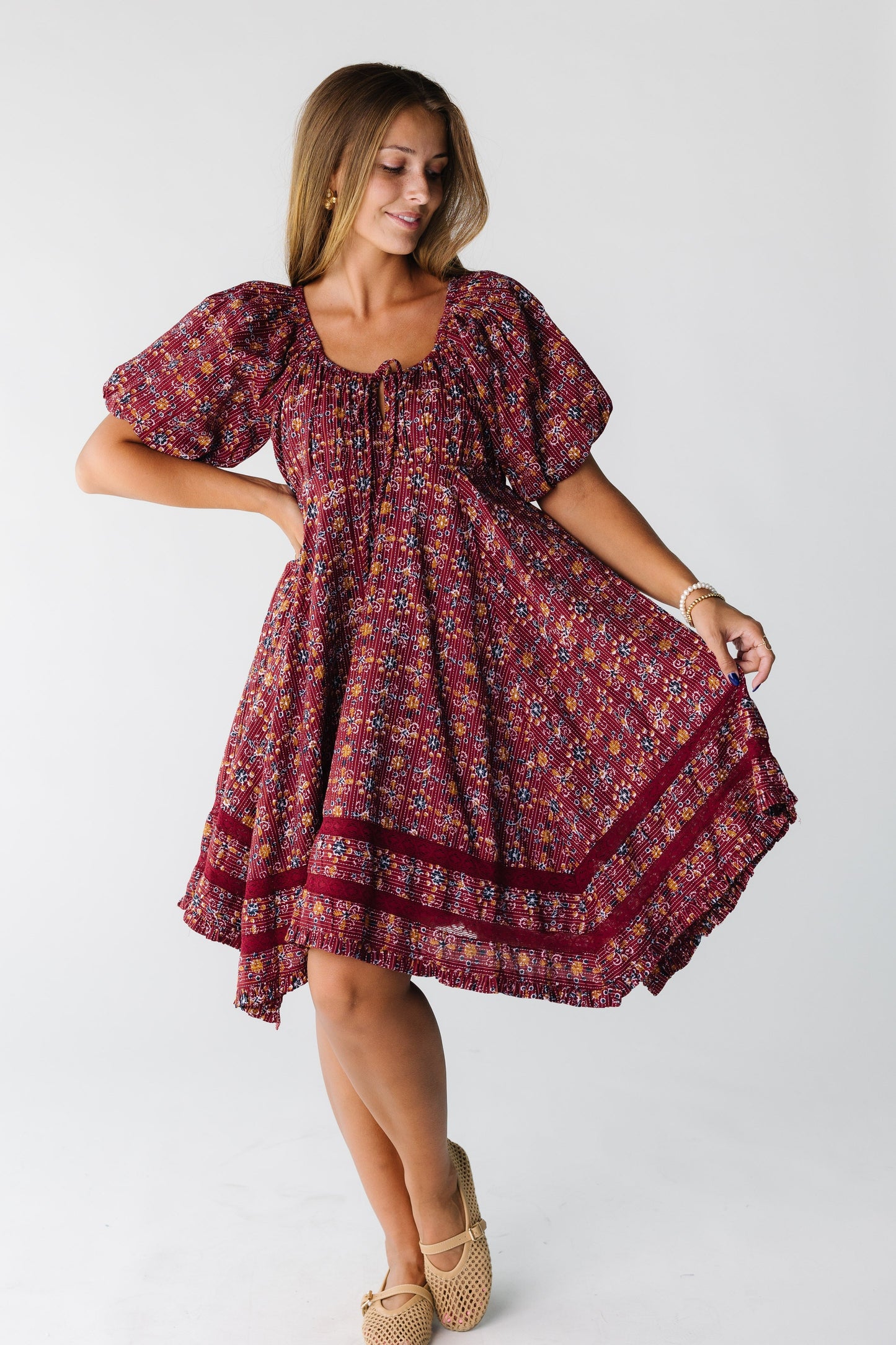 Citrus Lyon Knee Dress WOMEN'S DRESS Citrus Burgundy Print XS
