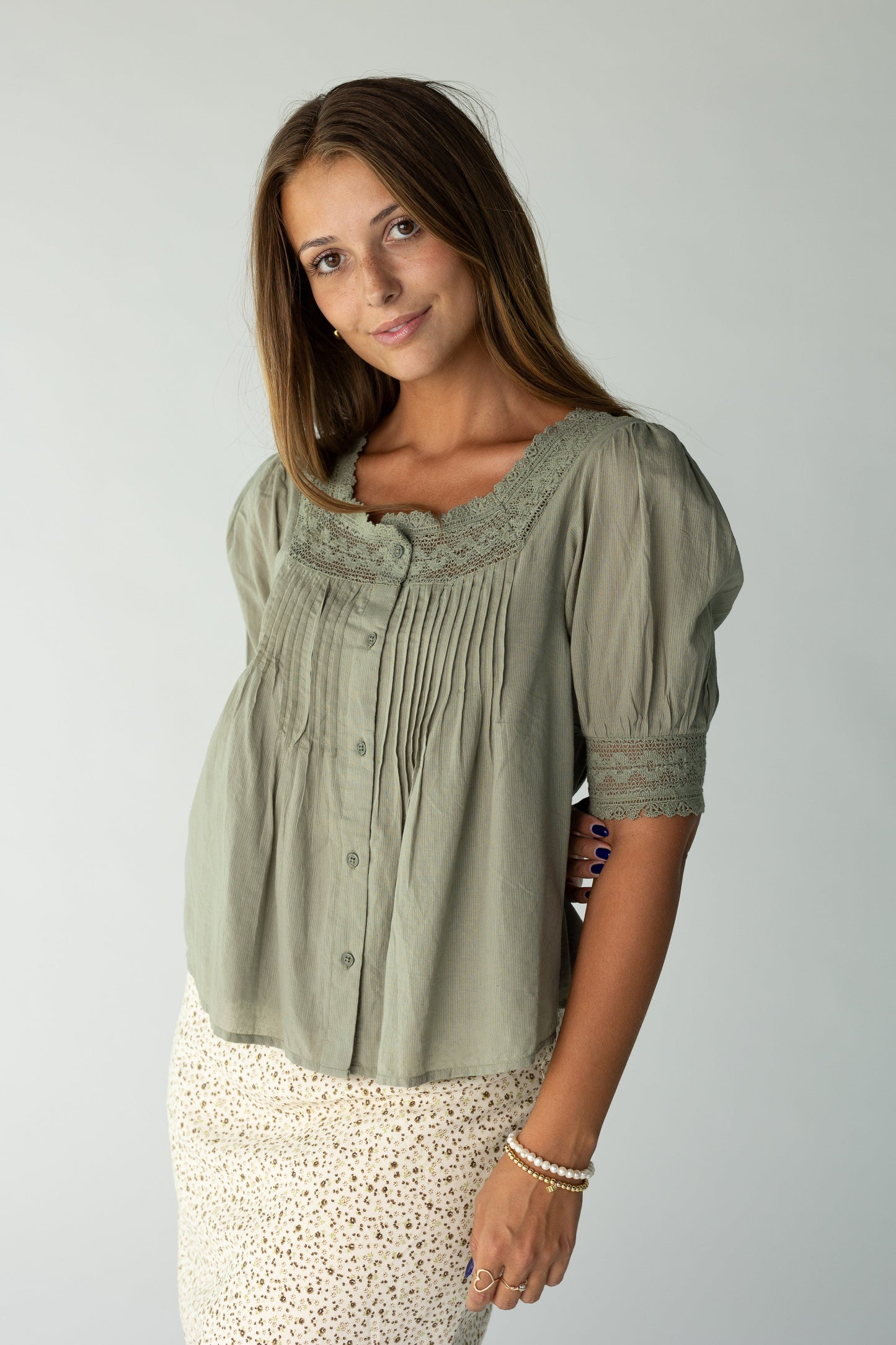 Citrus- Going Out Lace Top for women and teens in olive