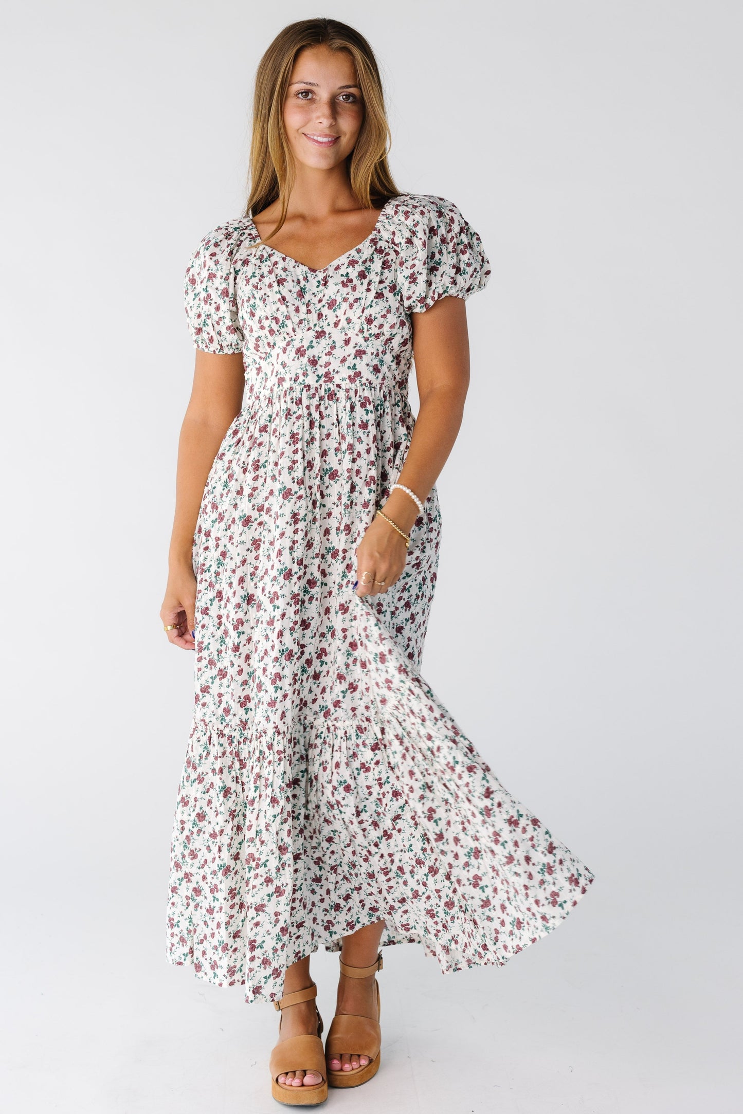 Citrus The Swiss Midi Dress for women and teens in white floral print