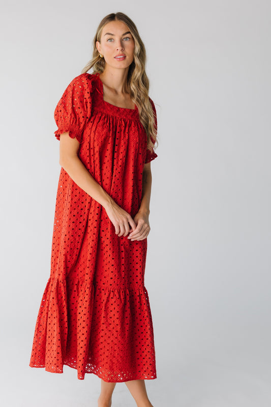 Brass & Roe Forever Eyelet Dress for women in red