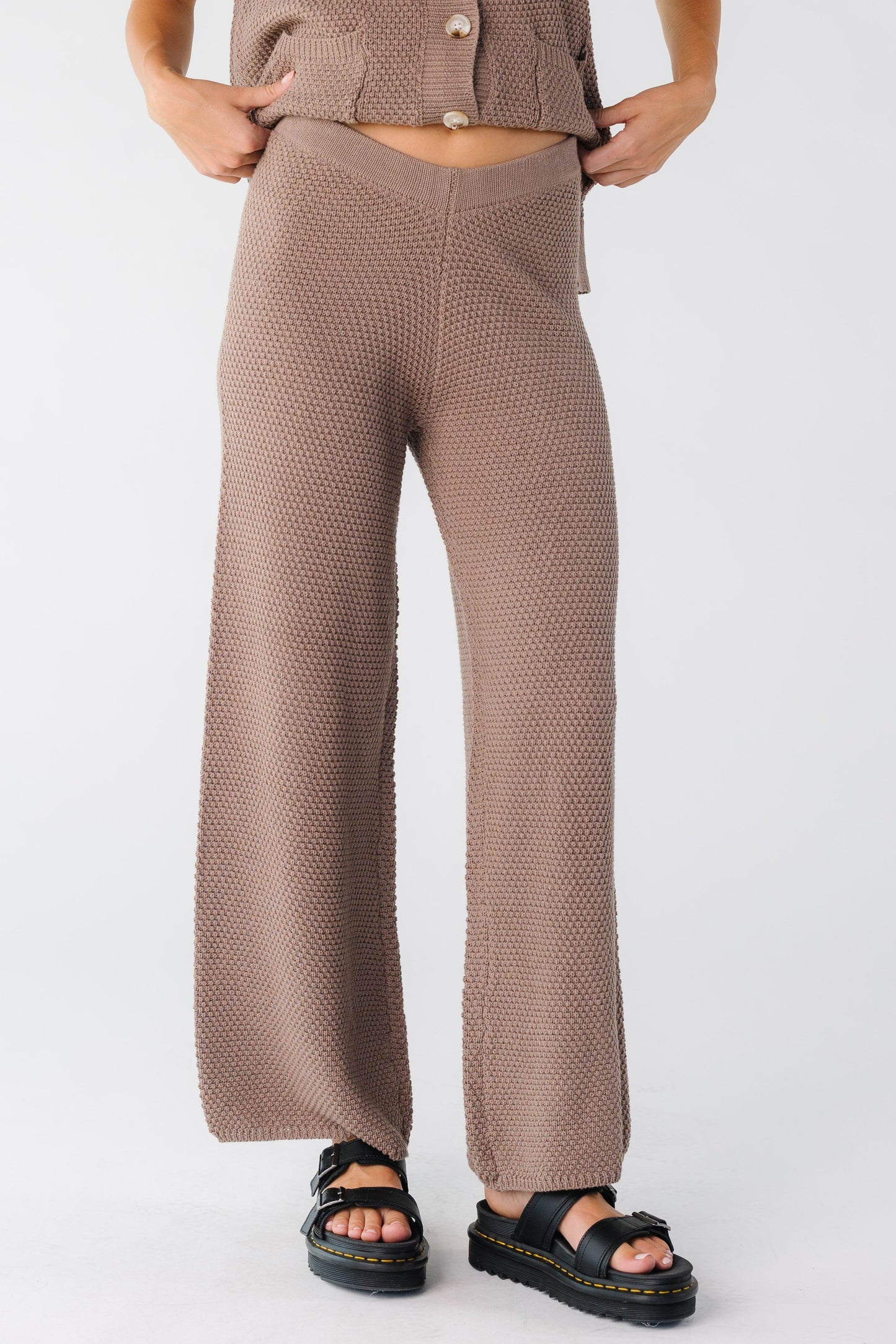 Dalia Waffle Knit Button-Up Pant for women in mocha