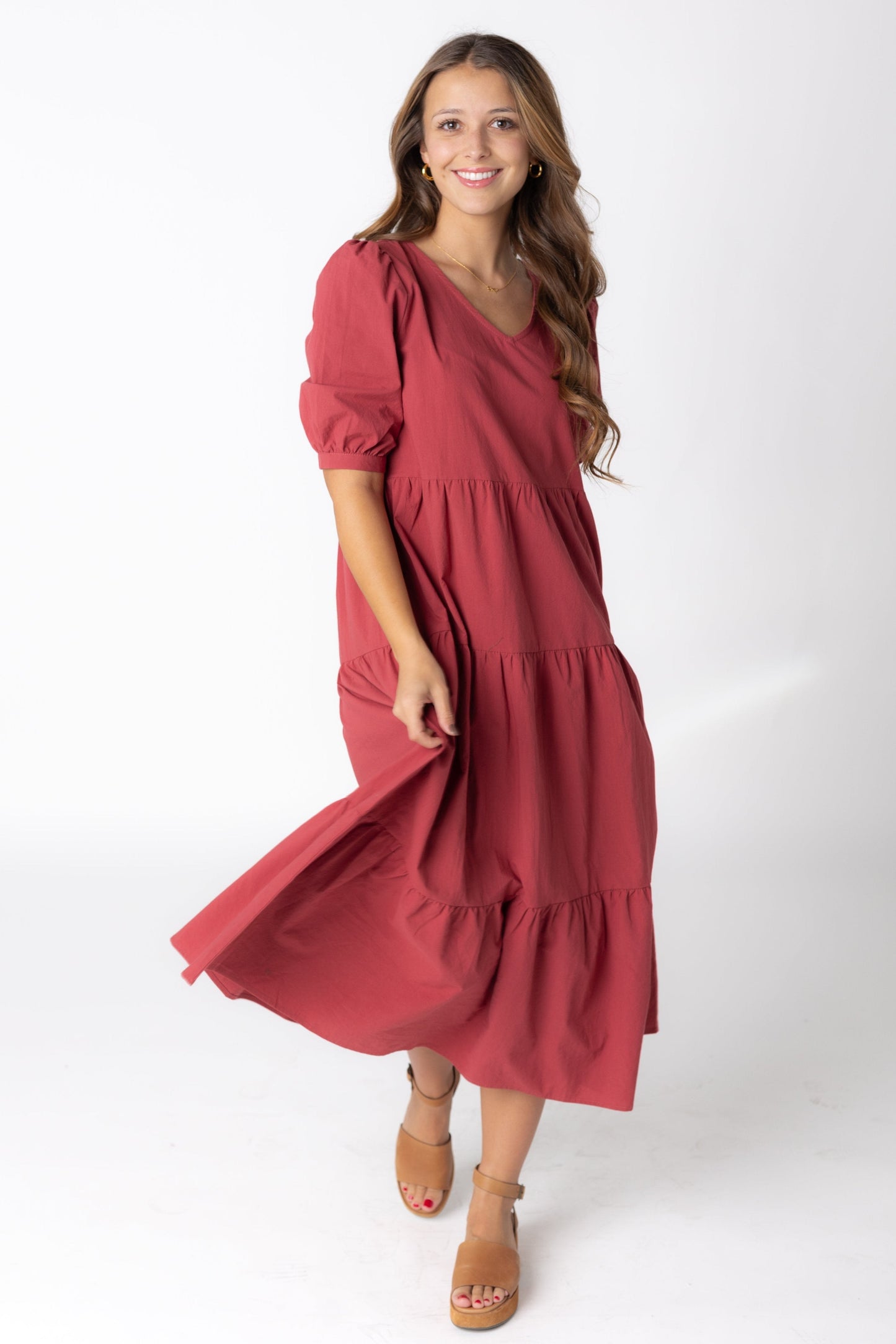 Brass & Roe Jayden V-Neck Dress WOMEN'S DRESS brass & roe Rust XS