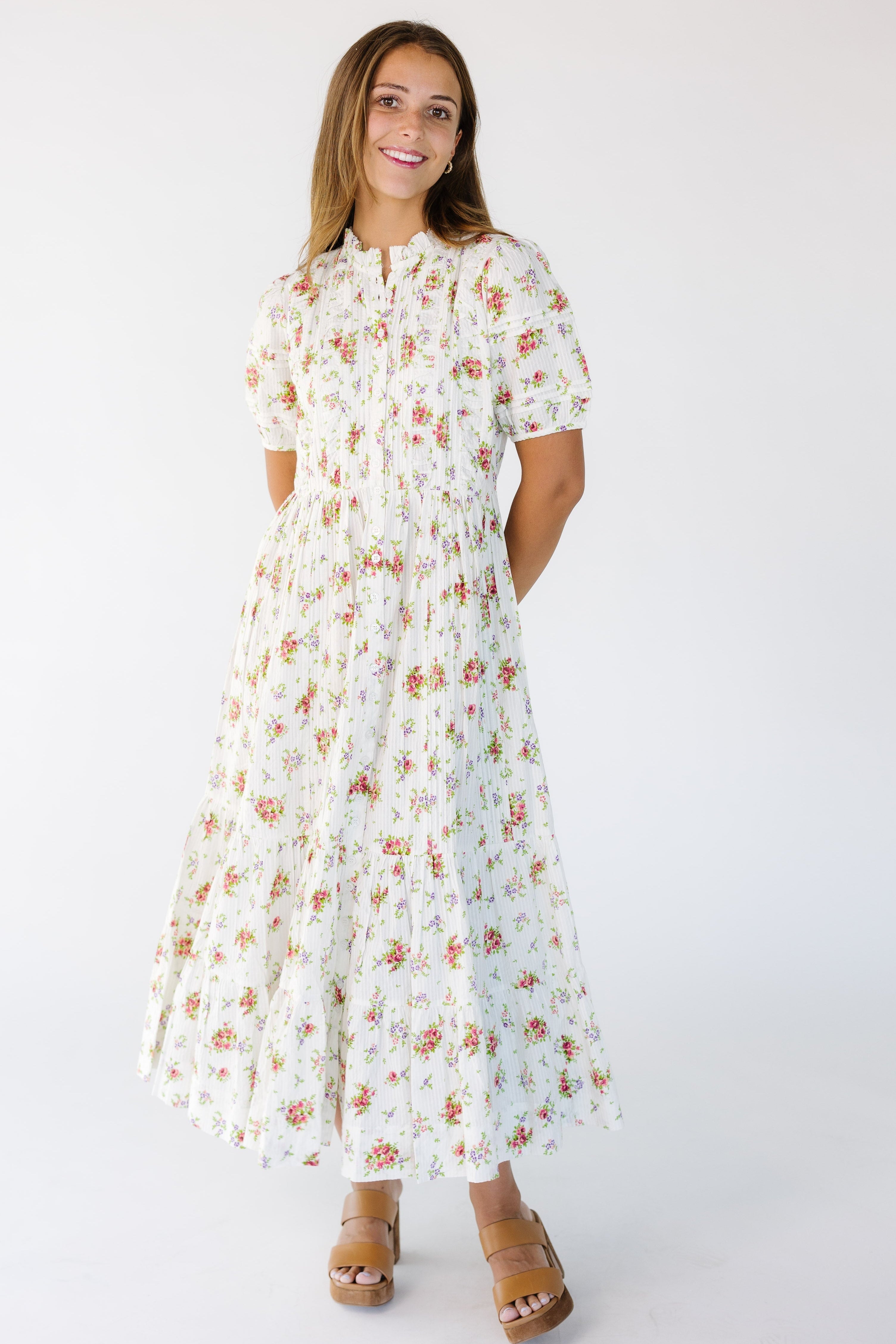 modest floral maxi dresses Citrus Flower Fields Dress Cream Print / S Color:Cashmere Blue 21,874 Women In Military price: $12 and over Perfect for any special
