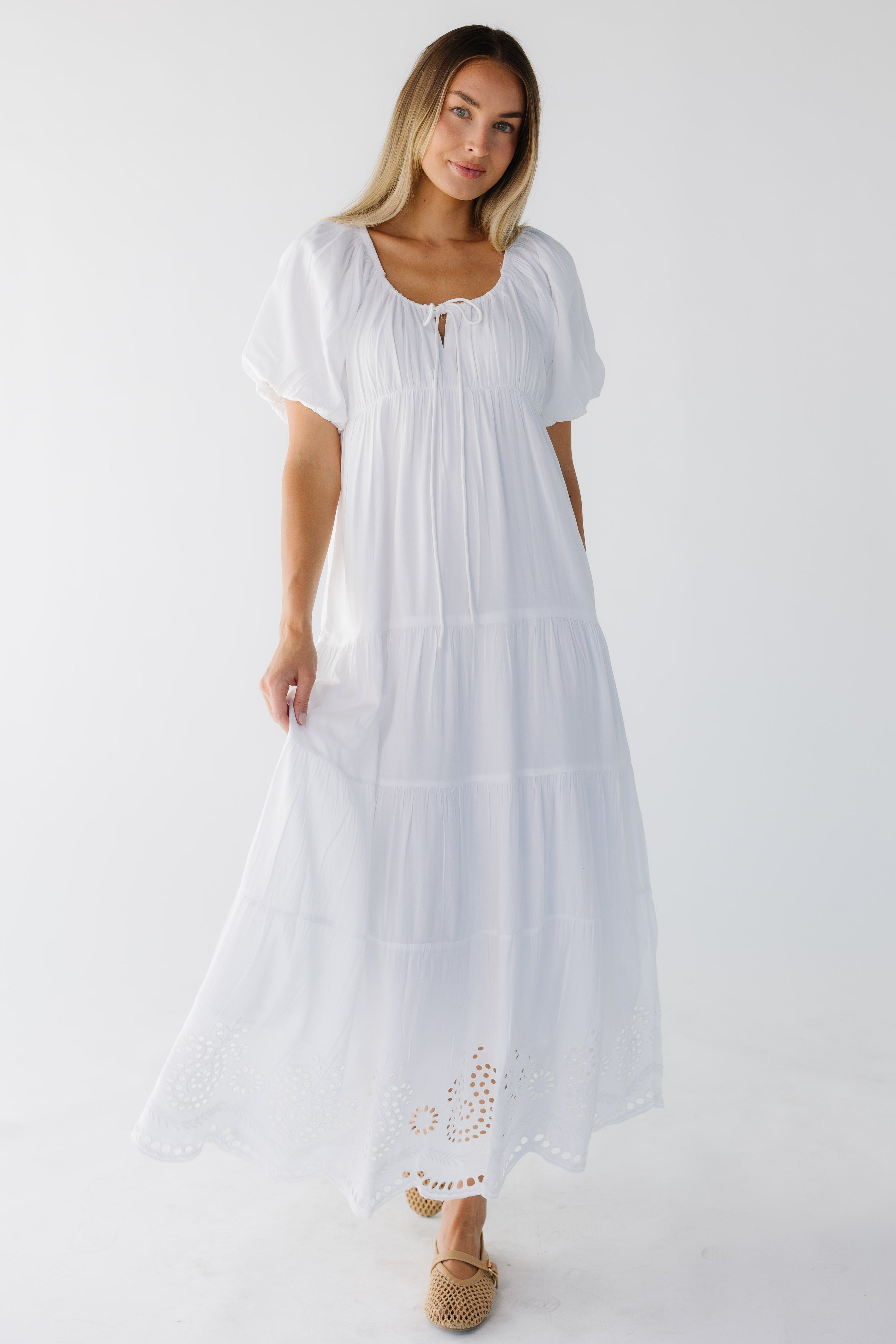 Citrus Lyon Modest White Tier Dress White Eyelet / XXL