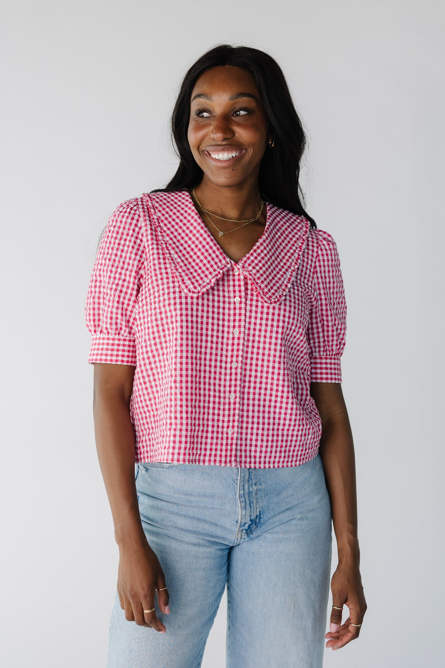 Brass & Roe Gingham Collared Top WOMEN'S TOP brass & roe