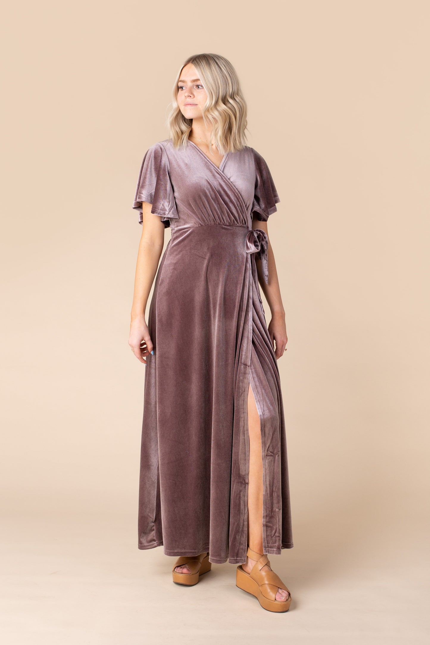 Arbor Velvet Wrap Dress-Deep Rose Bridesmaid Dress brass & roe 