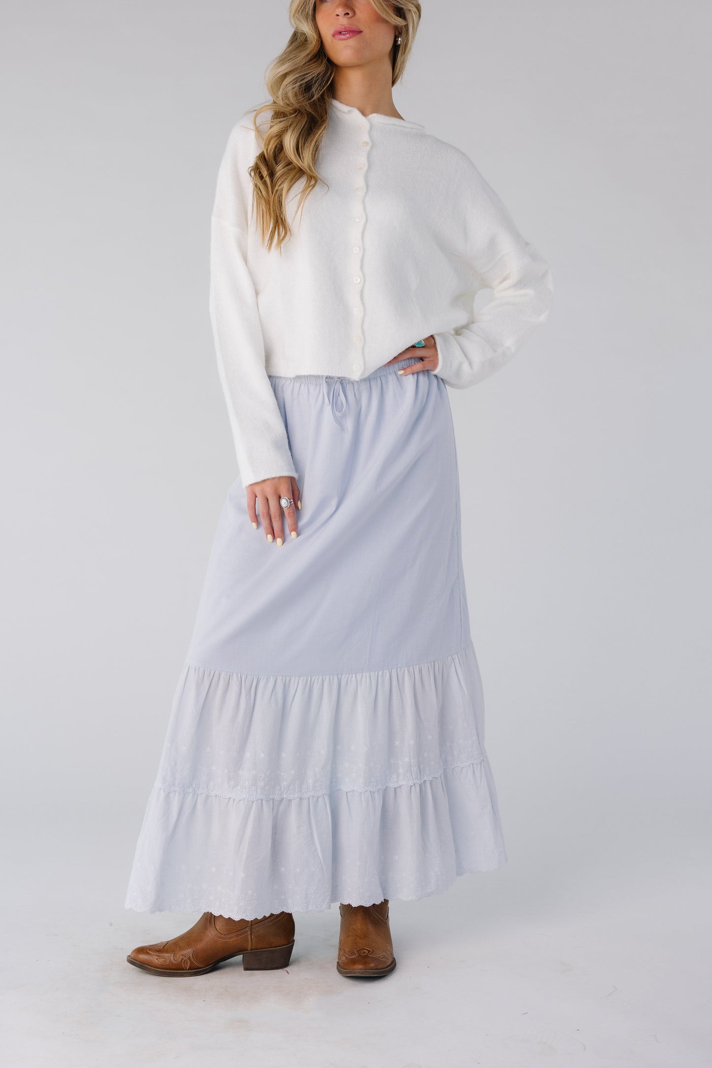 Brass & Roe Melanie Midi Eyelet Skirt WOMEN'S SKIRTS brass & roe