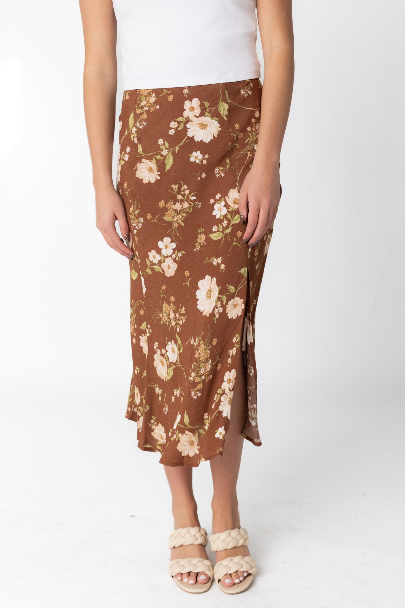 Riverside Side Slit Skirt WOMEN'S SKIRTS Blu Pepper Brown S