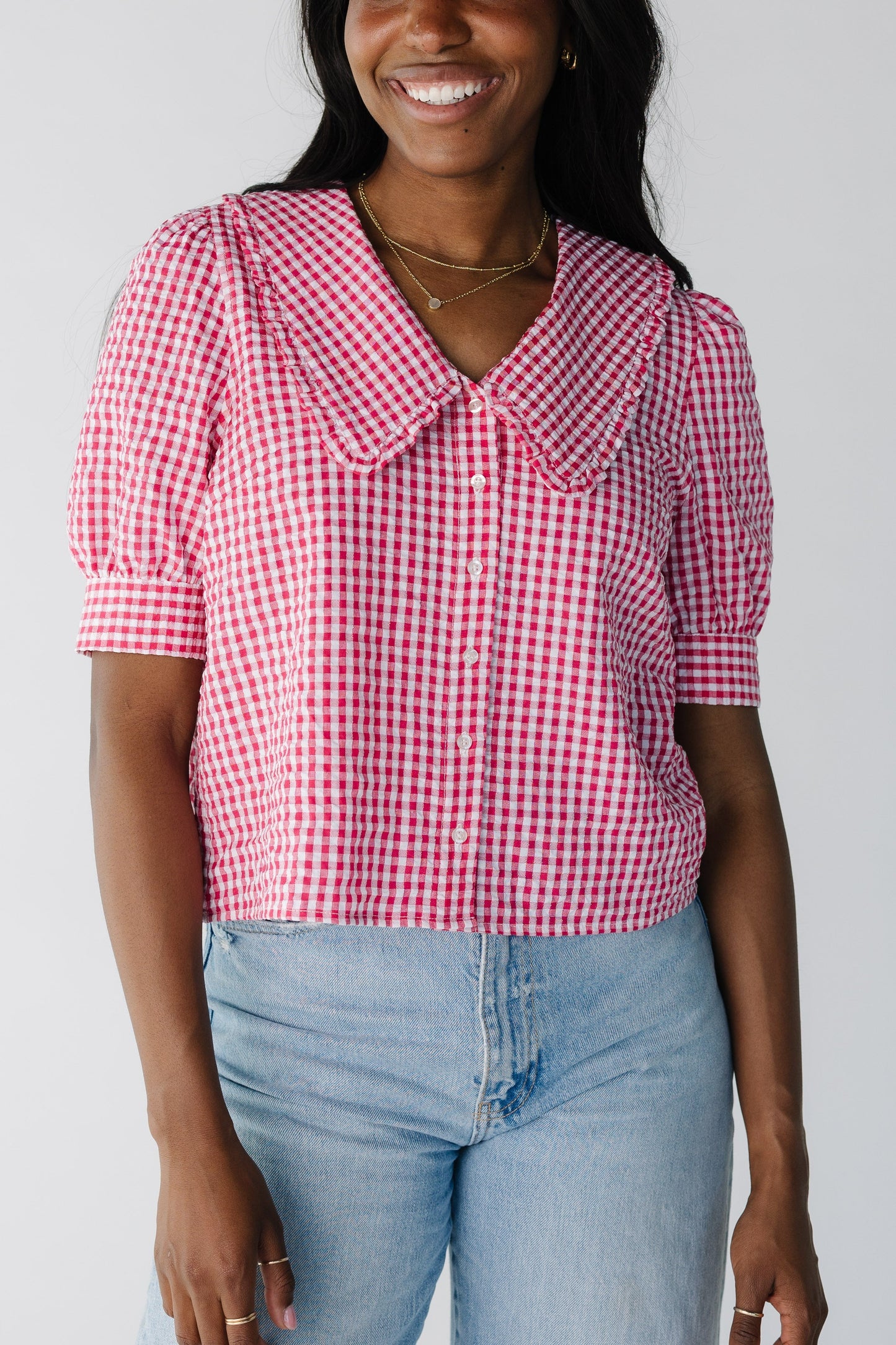Brass & Roe Gingham Collared Top WOMEN'S TOP brass & roe