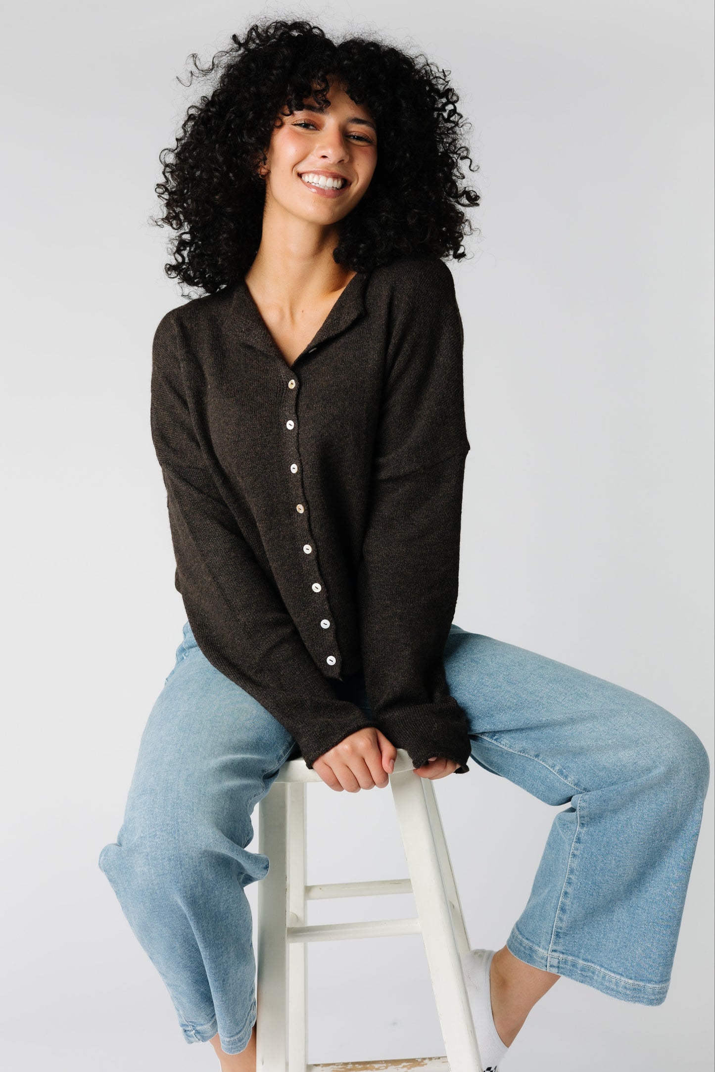 Aria Soft Cardigan for women in chocolate brown