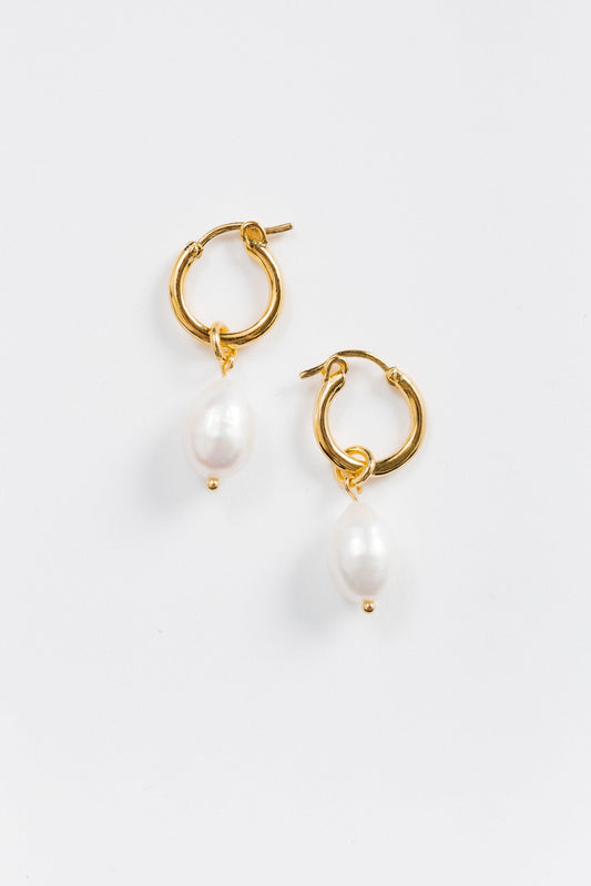 Cove Drop Pearl Hoops WOMEN'S EARINGS Cove Accessories Gold OS
