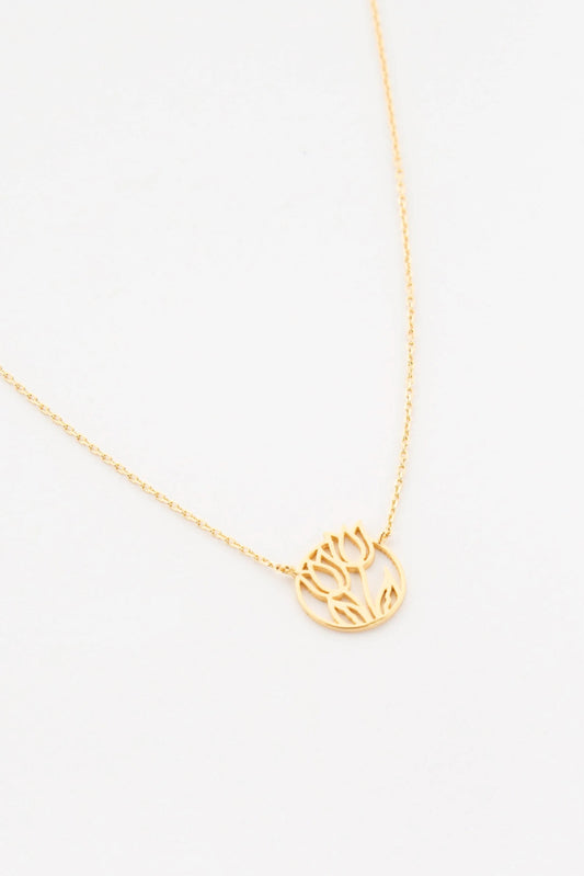 Cove Tulip Cutout Necklace WOMEN'S JEWELRY Cove Gold 16"