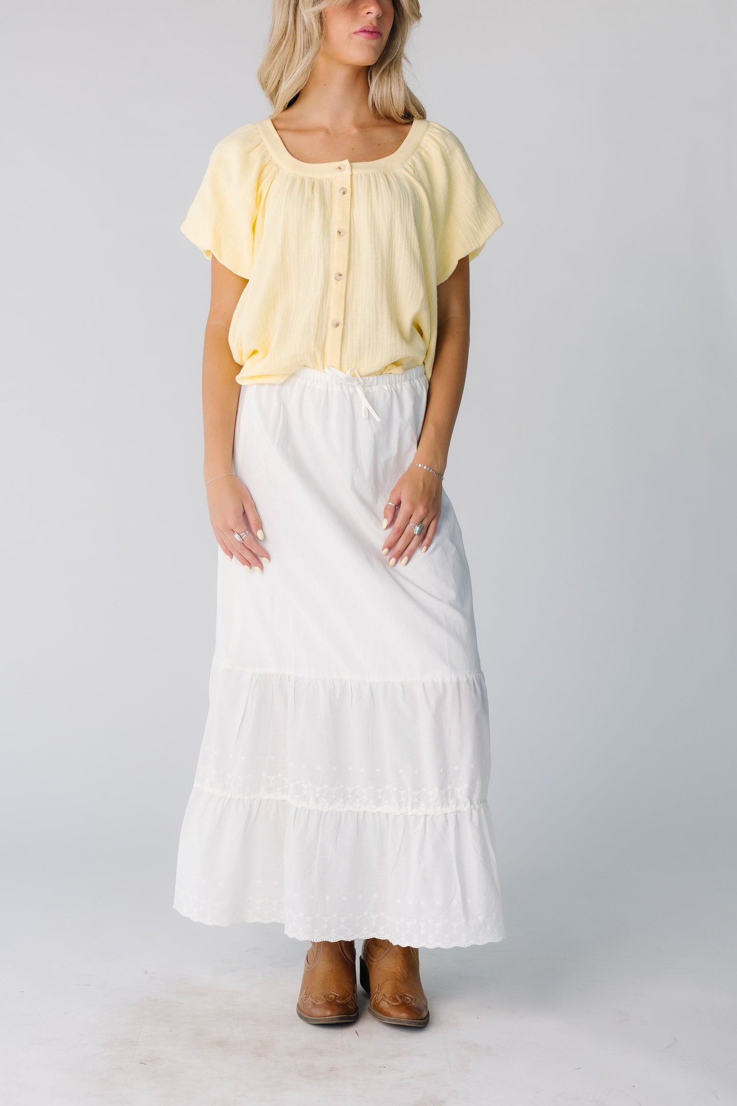 Brass & Roe Melanie Midi Eyelet Skirt WOMEN'S SKIRTS brass & roe
