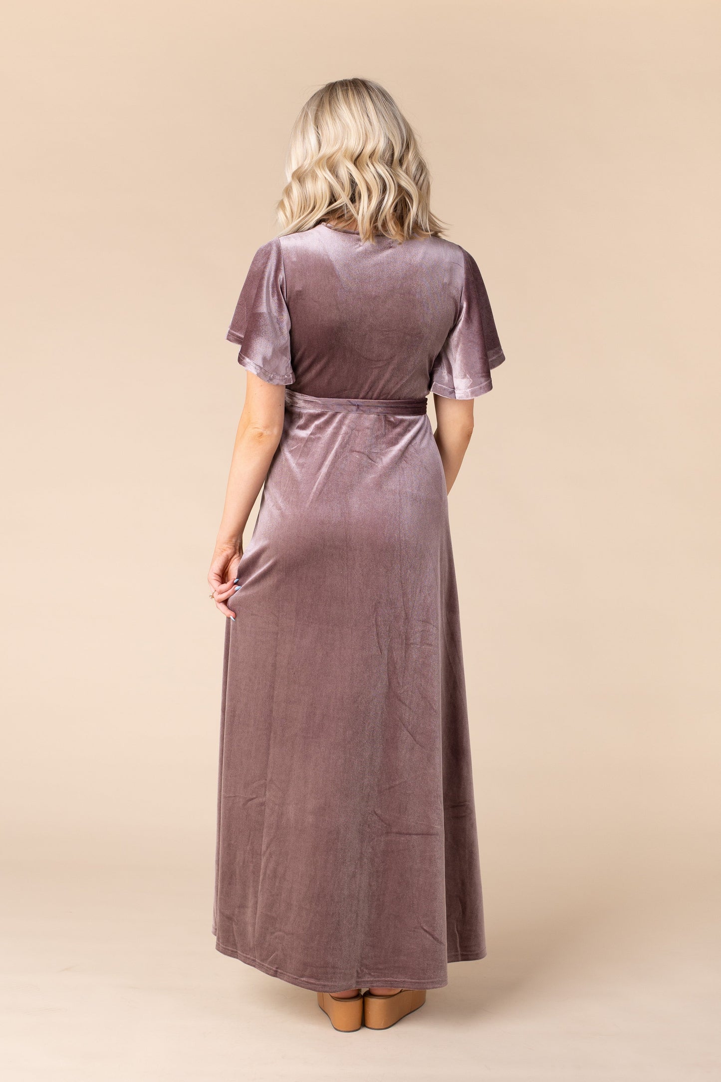 Arbor Velvet Wrap Dress-Deep Rose Bridesmaid Dress brass & roe