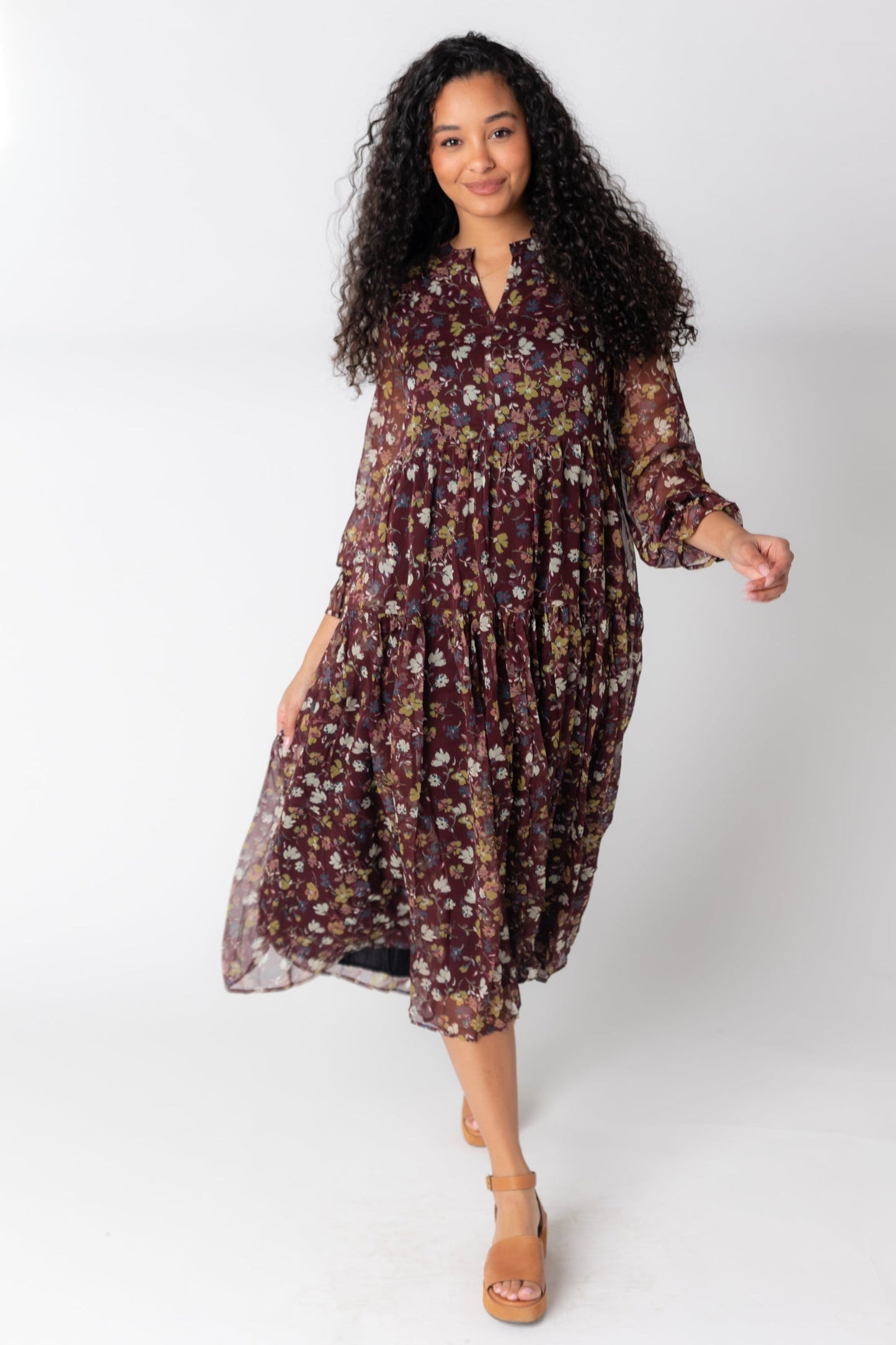Brass & Roe The Roxi Chiffon Dress WOMEN'S DRESS brass & roe Deep Burgundy XS