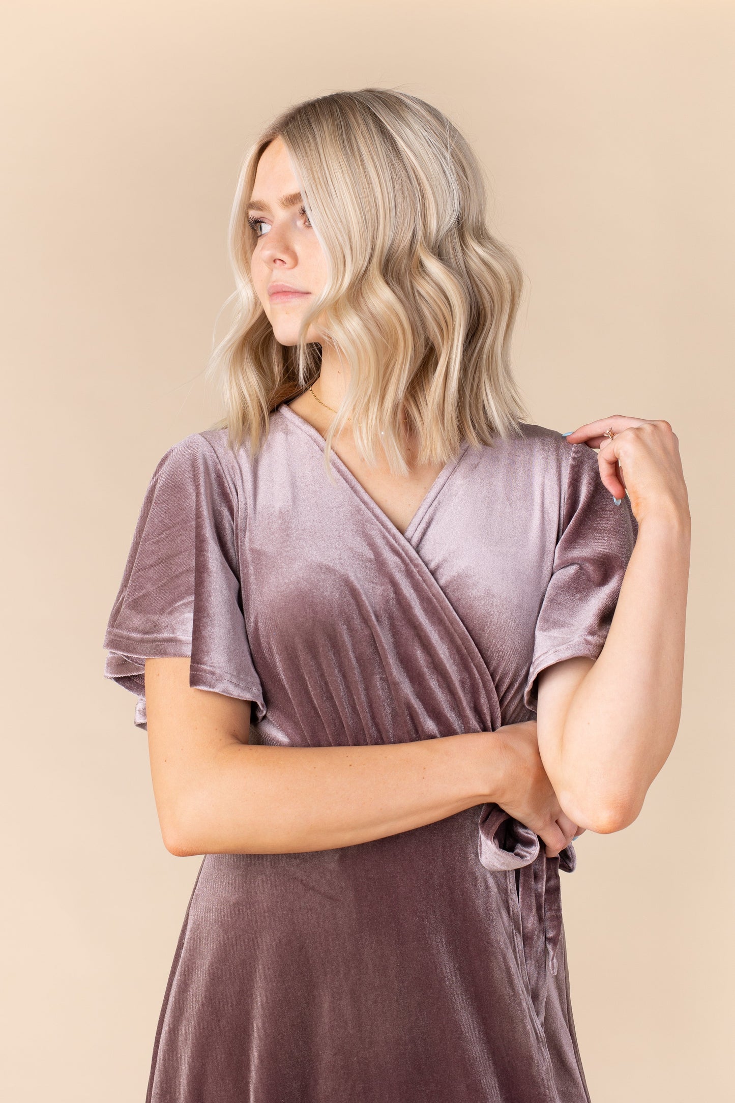 Arbor Velvet Wrap Dress-Deep Rose Bridesmaid Dress brass & roe