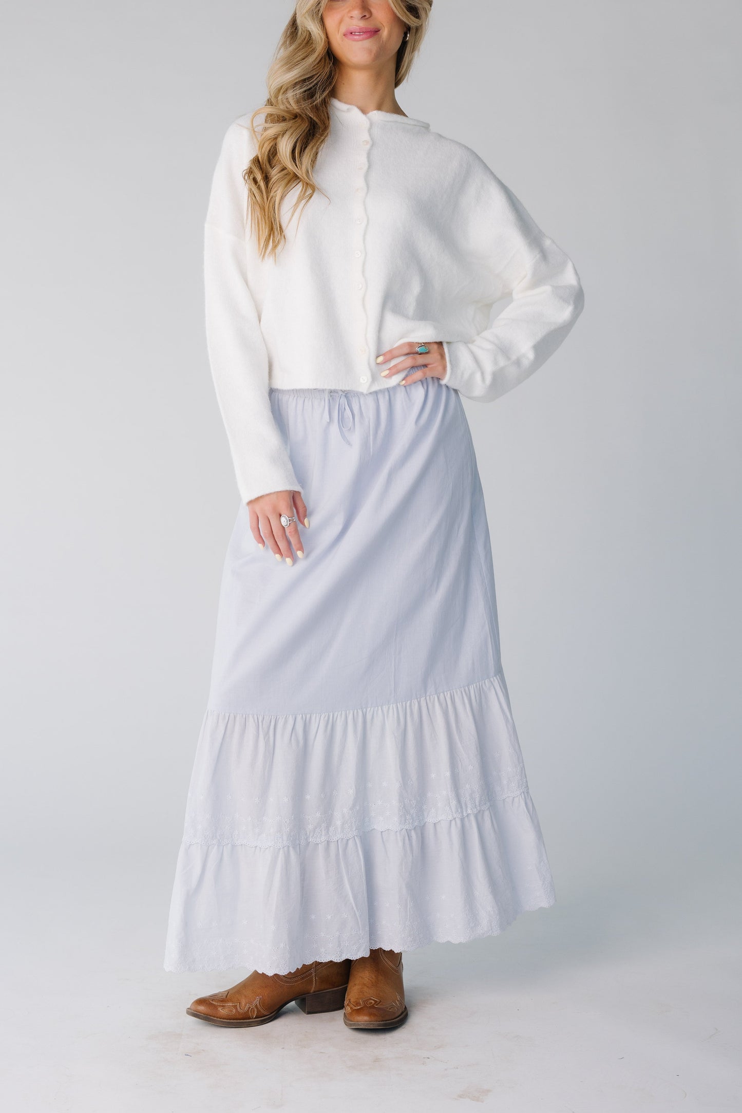 Brass & Roe Melanie Midi Eyelet Skirt WOMEN'S SKIRTS brass & roe