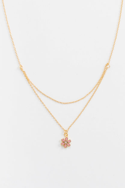 Cove Daisy Double Chain Necklace WOMEN'S NECKLACE Cove Accessories Pink 16" 