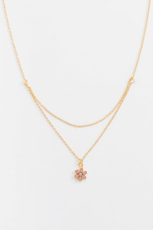 Cove Daisy Double Chain Necklace WOMEN'S NECKLACE Cove Accessories Pink 16" 
