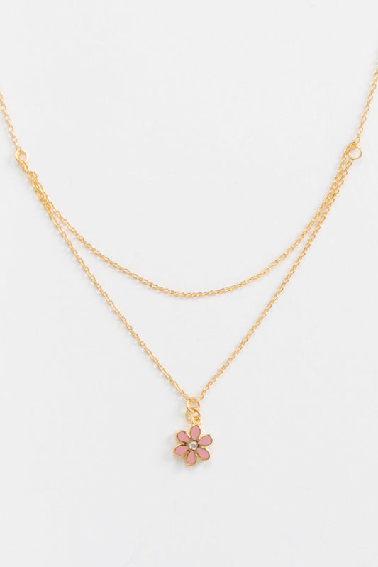 Cove Daisy Double Chain Necklace WOMEN'S NECKLACE Cove Accessories Pink 16"