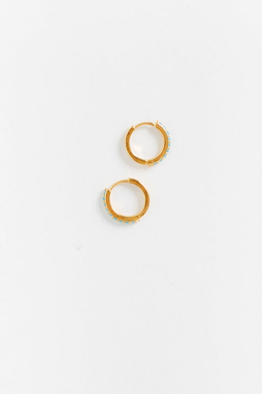 Cove Turquoise Huggies WOMEN'S EARINGS Cove Accessories Gold/Turquoise OS