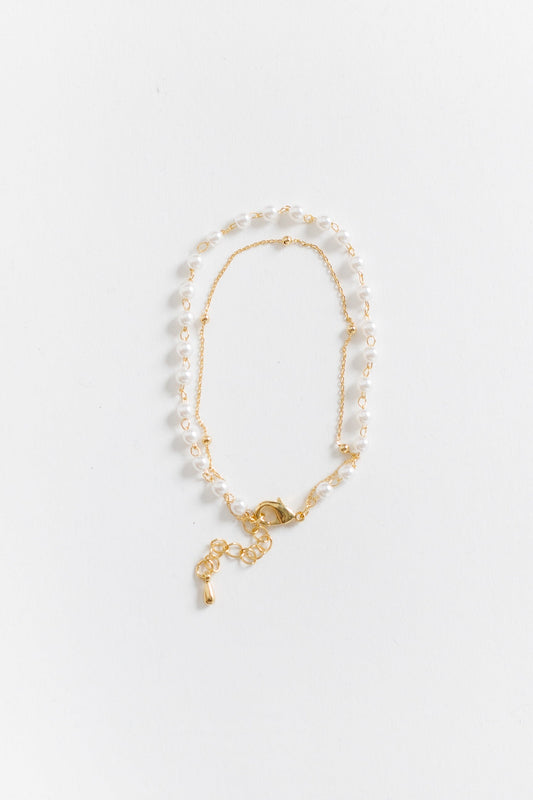 Cove Double Chain Pearl Bracelet WOMEN'S BRACELET Cove Accessories Gold OS 