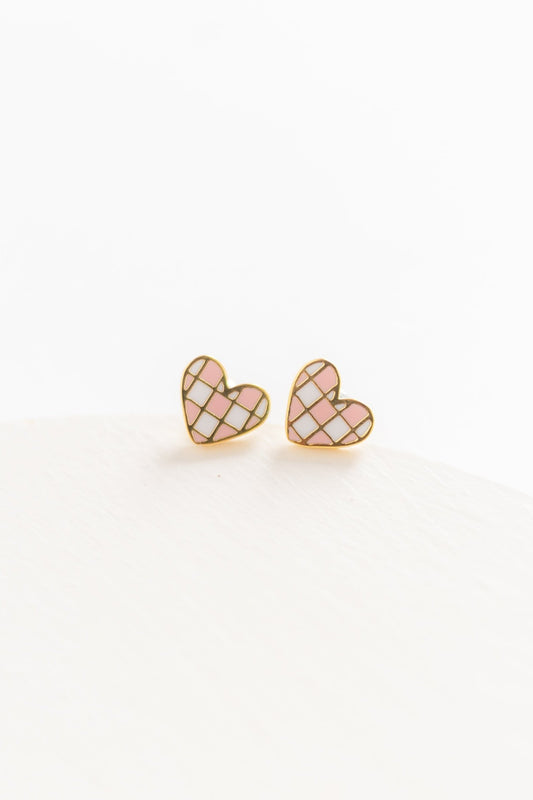 Cove Checker Heart Earring WOMEN'S EARINGS Cove Accessories Pink OS