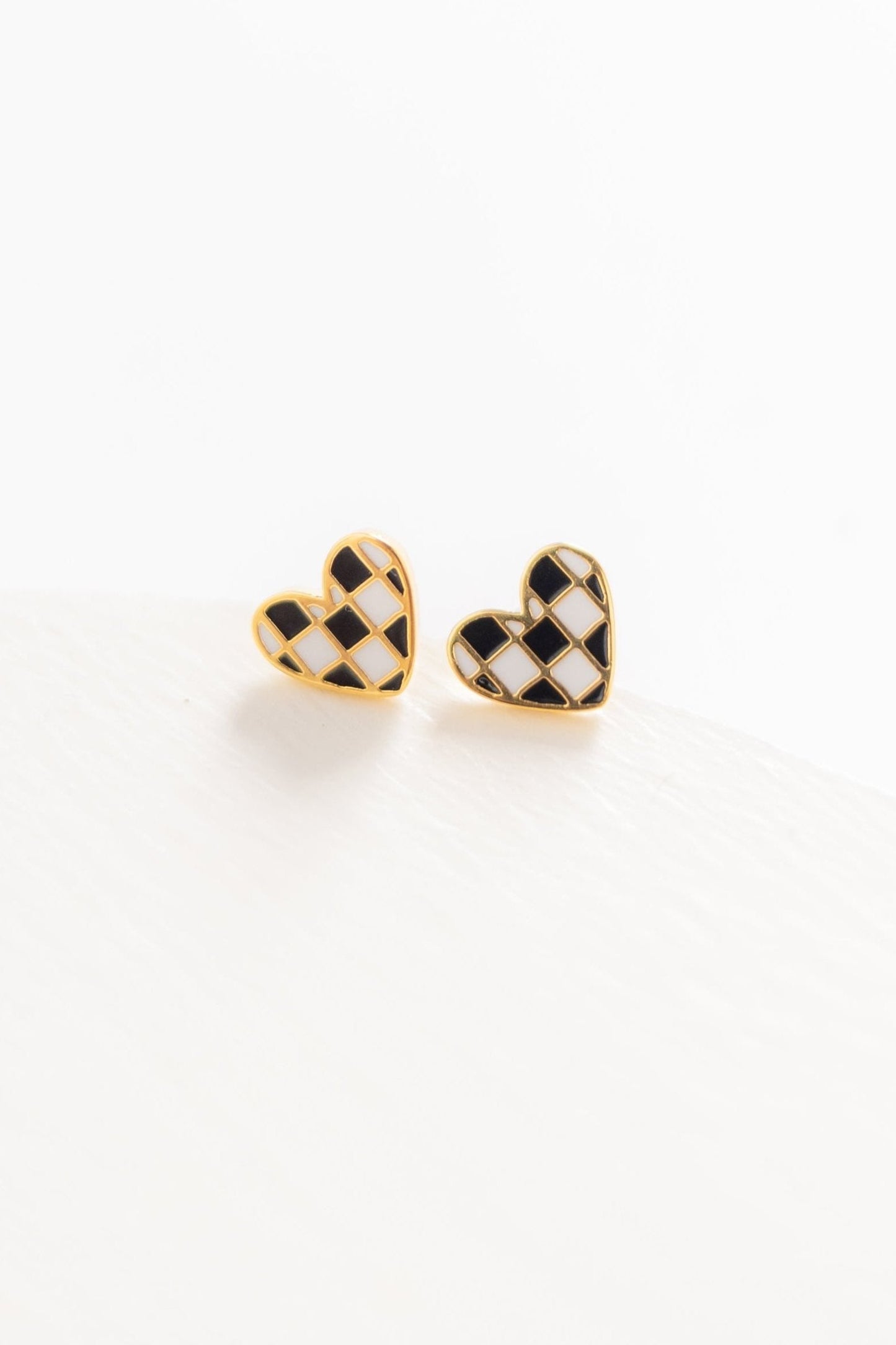 Cove Checker Heart Earring WOMEN'S EARINGS Cove Accessories Black OS