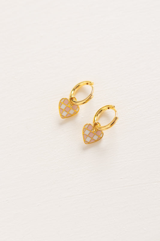 Cove Checker Heart Huggie Earrings WOMEN'S EARINGS Cove Accessories Pink OS