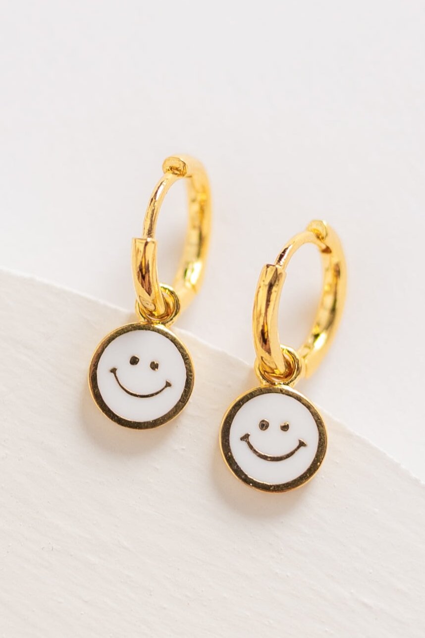 Cove Smiley Huggie Earrings WOMEN'S EARINGS Cove Accessories White OS