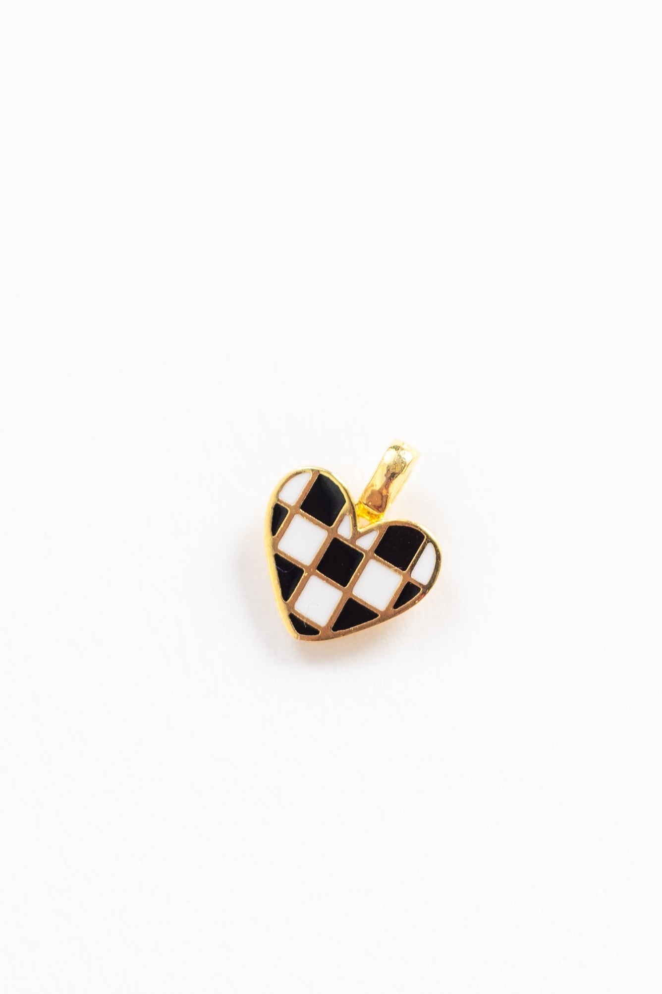 Cove Clip On Charms - Checkerboard Heart charm to clip on a necklace or bracelet in black and white
