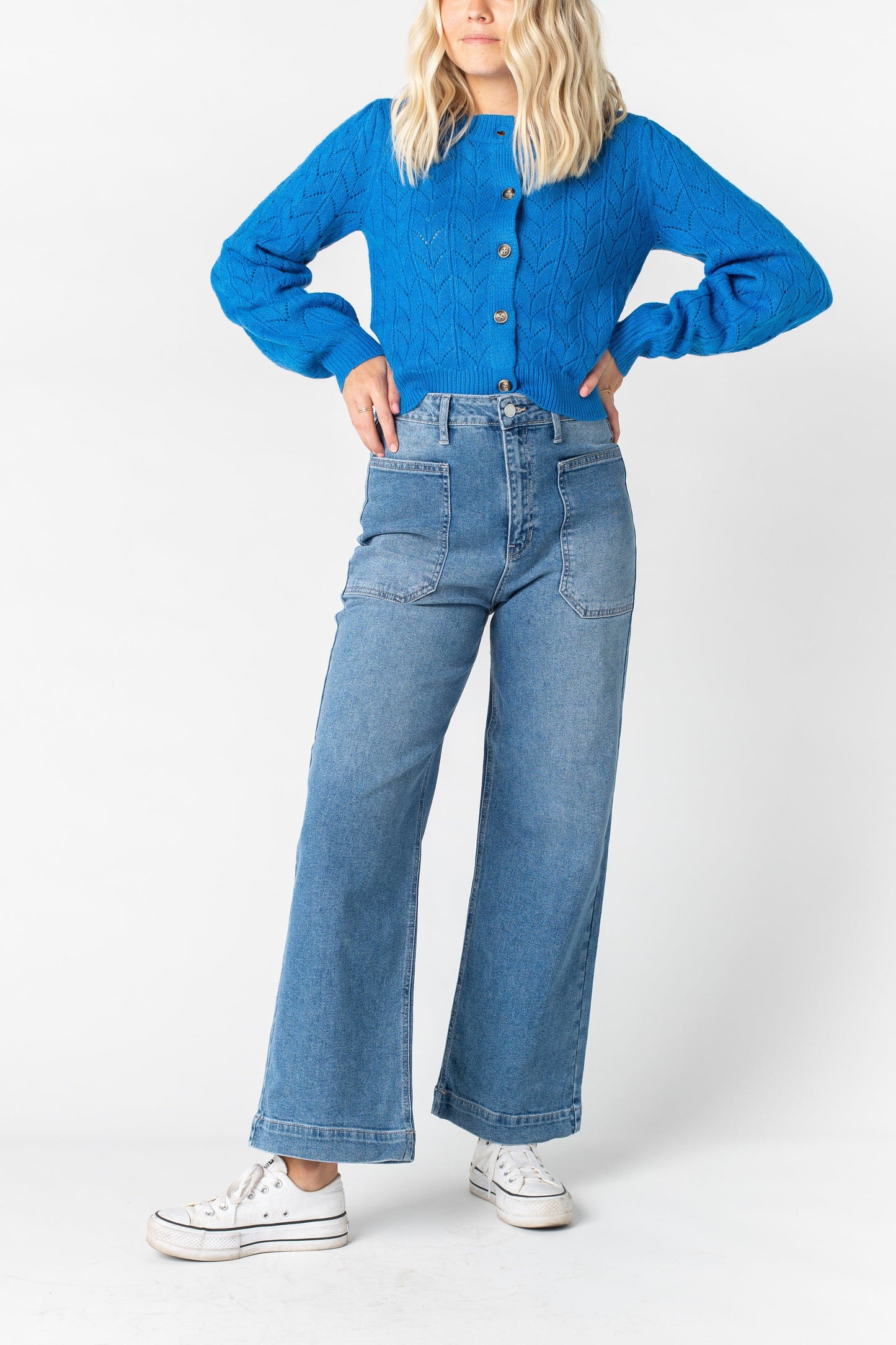 Wide Leg Utility Pant - Medium Denim WOMEN'S DENIM Just Panmaco Inc. Med Denim 24