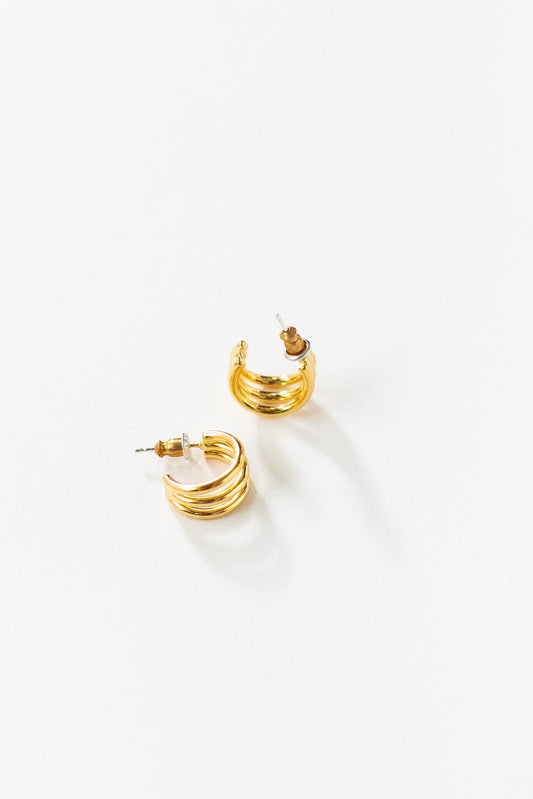 Triple Row Gold Earrings WOMEN'S EARINGS Cove Gold OS 