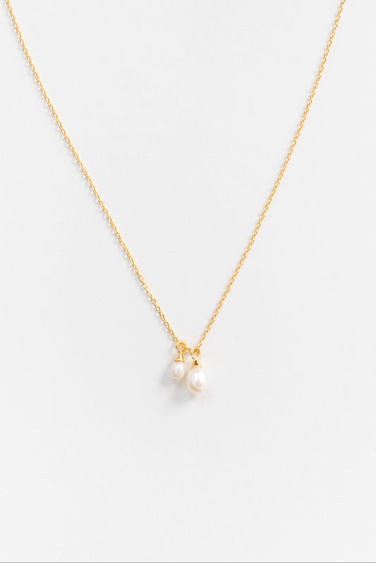 Double Pearl Necklace WOMEN'S NECKLACE Cove Gold Plated 16"