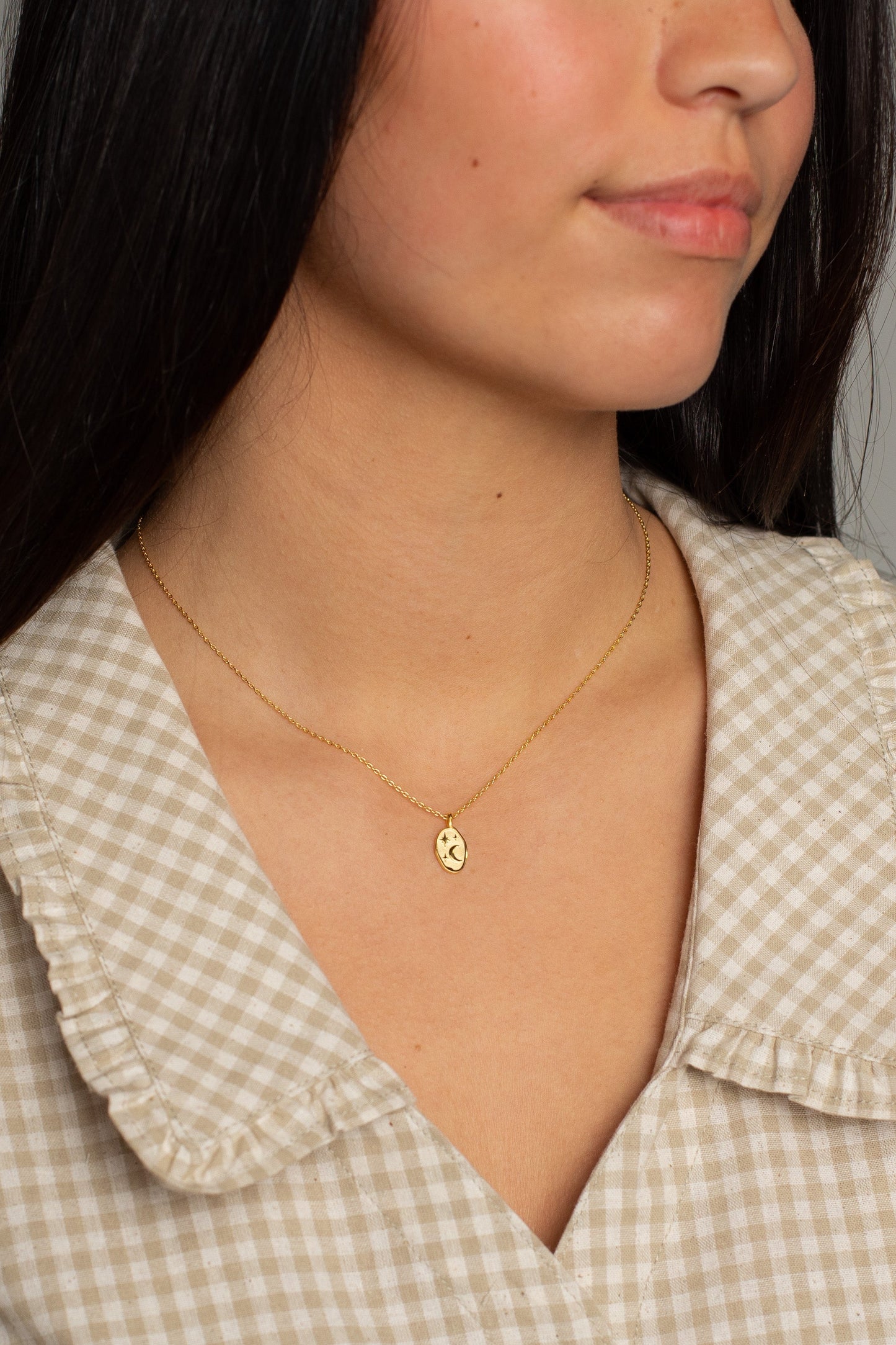 Oblong Moon & Stars Necklace WOMEN'S NECKLACE Cove Gold Plated 16"