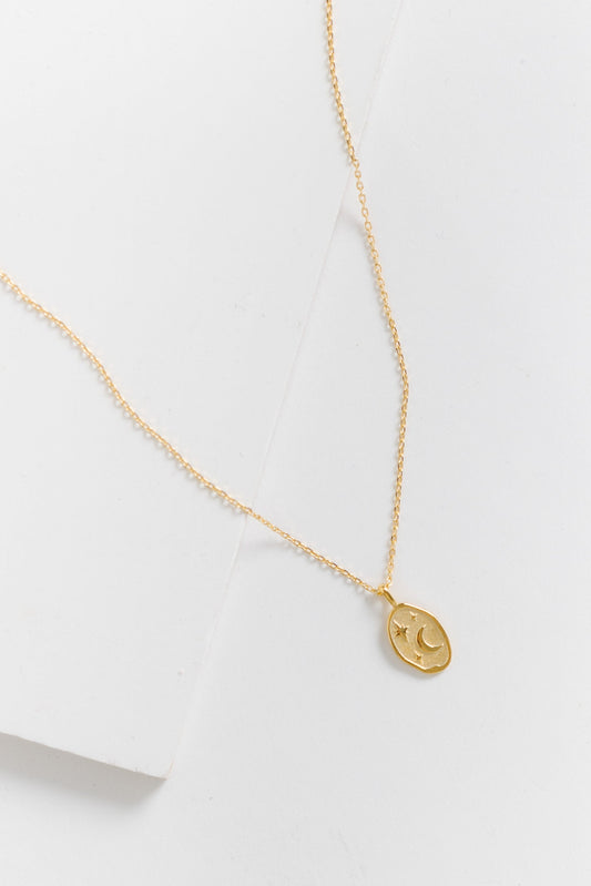 Oblong Moon & Stars Necklace WOMEN'S NECKLACE Cove Gold Plated 16"