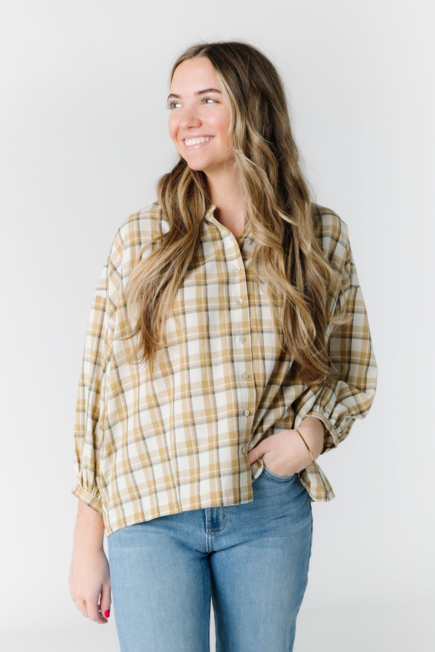 Cathleen Plaid Top - Dune WOMEN'S TOP Grade & Gather