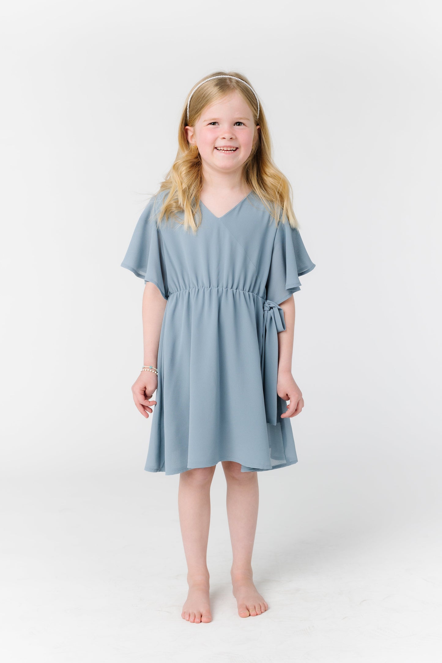 Little Naples Flutter Sleeve Girl's Dress - Dusty Blue GIRL'S DRESS Arbor