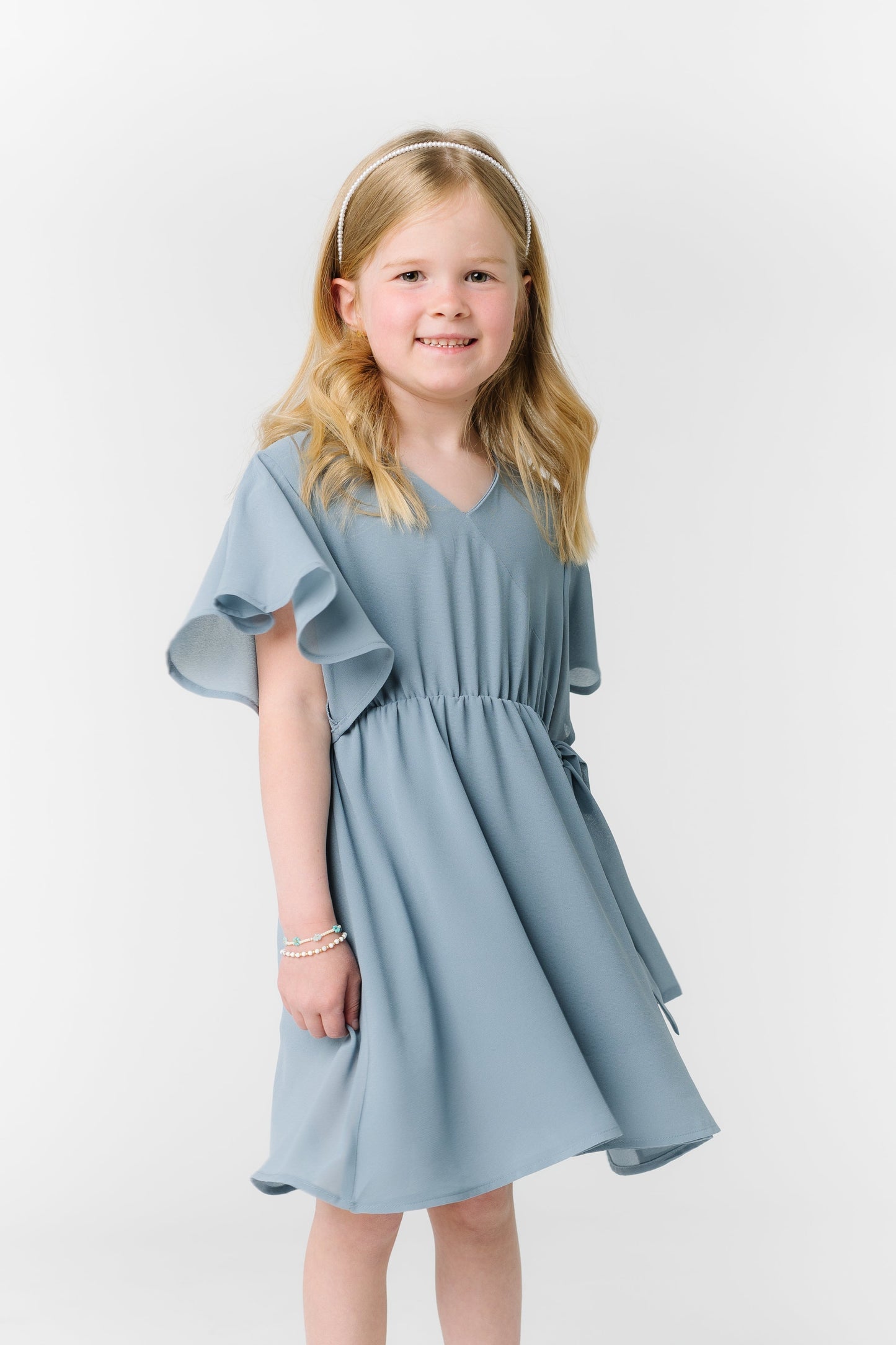 Little Naples Flutter Sleeve Girl's Dress - Dusty Blue GIRL'S DRESS Arbor