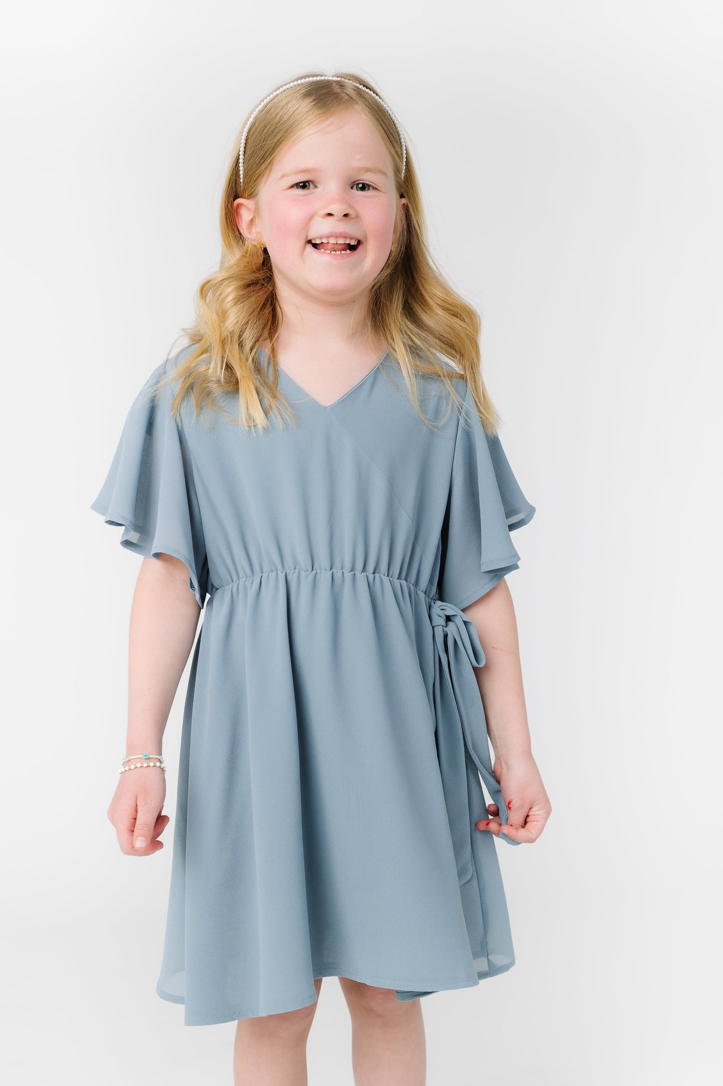 Little Naples Flutter Sleeve Girl's Dress - Dusty Blue GIRL'S DRESS Arbor 